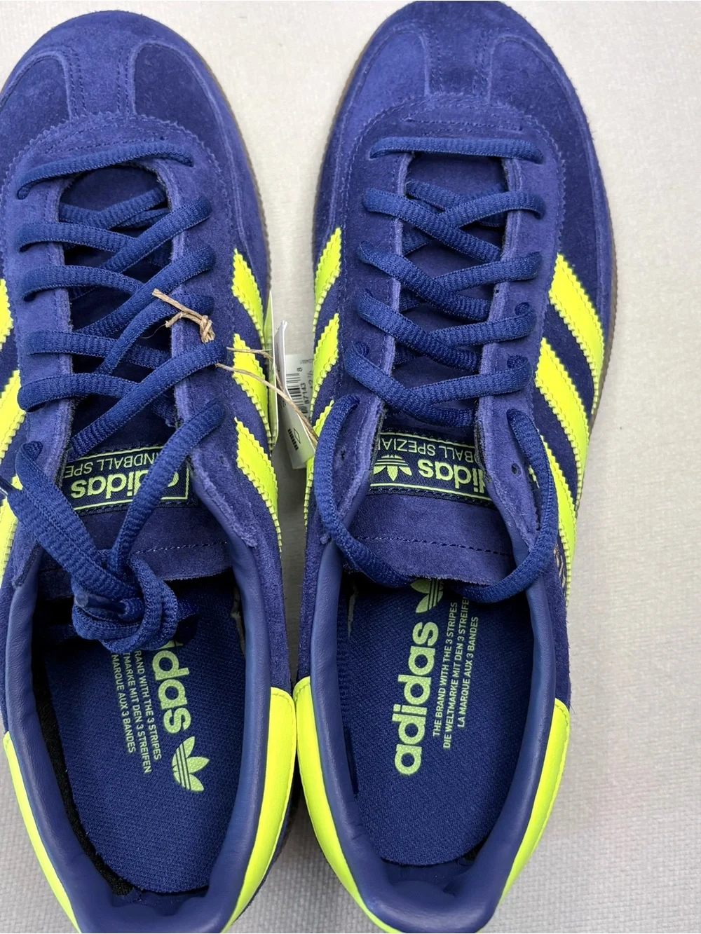 Adidas Spezial Navy Suede Sneakers with Yellow Neon Stripes Size 9